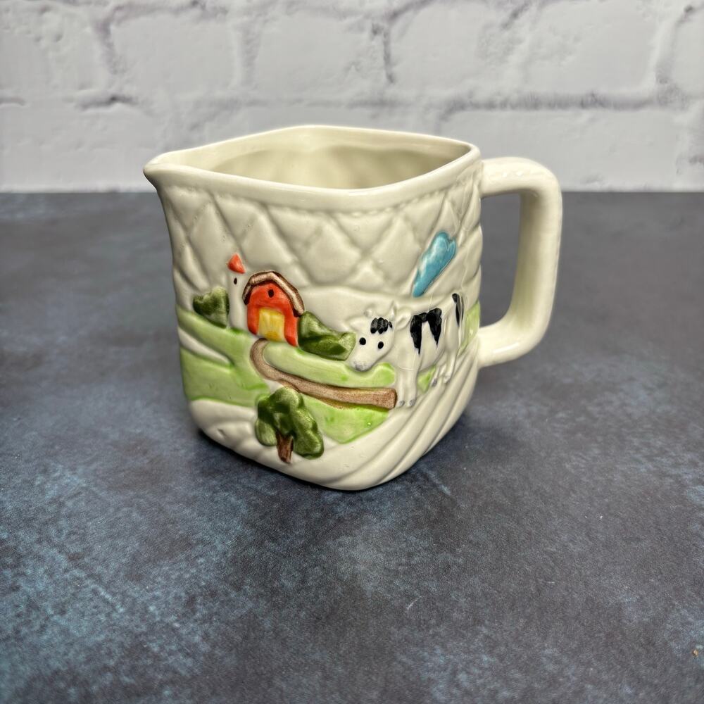 Vintage 1982 Otagiri Japan Country Farm Cow Scene Creamer